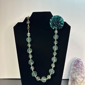 Teal Beaded Statement Necklace | Floral Accent | Boutique Style Jewelry